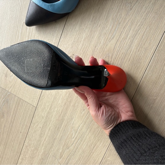 Pierre Hardy Blue and Black Mules with Red Insole - Picture 3 of 11